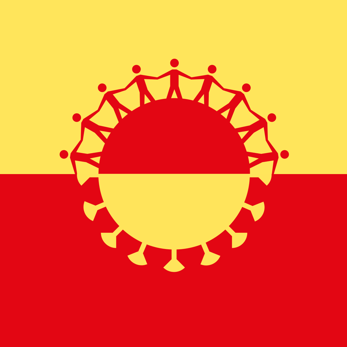 Illustrasjon av barn som holder hender og virus